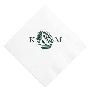 Add a tropical touch to your celebration with the Tropical Ampersand Initials Napkin. Featuring a large palm frond backdrop, this design artfully connects the couple's initials with a bold ampersand, symbolizing unity and triumph. Its modern vibe perfectly complements a vibrant, lively event.