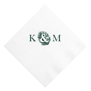 Add a tropical touch to your celebration with the Tropical Ampersand Initials Napkin. Featuring a large palm frond backdrop, this design artfully connects the couple's initials with a bold ampersand, symbolizing unity and triumph. Its modern vibe perfectly complements a vibrant, lively event.