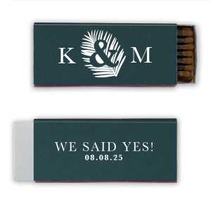 Capture the magic with the We Said Yes Leaf Ampersand Match. Personalized initials are cradled within a botanical ampersand, signifying a couple's growing bond. On the reverse, the jubilant "WE SAID YES!" and your special date commemorate the occasion, crafting a cherished memento for each guest.