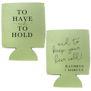 Our personalized Slate Gray Flat Can Cooler with Matte Blush Ink will look fabulous with your unique touch. Your guests will agree!