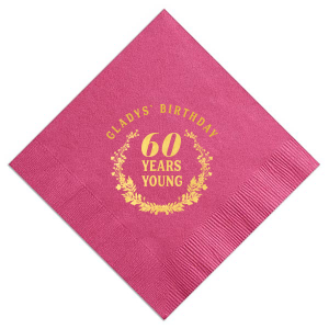Custom Fuchsia Cocktail Napkin with Shiny 18 Kt Gold Foil has a Holiday Wreath graphic and is good for use in Holiday, Frames, Floral themed parties and will give your party the personalized touch every host desires.