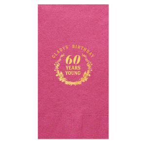 Custom Fuchsia Cocktail Napkin with Shiny 18 Kt Gold Foil has a Holiday Wreath graphic and is good for use in Holiday, Frames, Floral themed parties and will give your party the personalized touch every host desires.