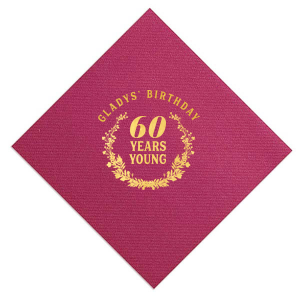 Custom Fuchsia Cocktail Napkin with Shiny 18 Kt Gold Foil has a Holiday Wreath graphic and is good for use in Holiday, Frames, Floral themed parties and will give your party the personalized touch every host desires.