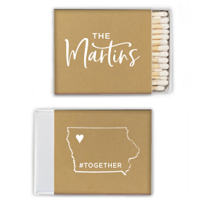 Our personalized Natural Khaki Classic Matchbox with Matte White Foil has a Iowa graphic and is good for use in States themed parties and are a must-have for your next event—whatever the celebration!