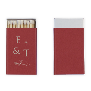 Our beautiful custom Natural NEW Cranberry Barrel Matchbox with Shiny 18 Kt Gold Foil has a Elegant Hand graphic and is good for use in Trendy themed parties and couldn't be more perfect. It's time to show off your impeccable taste.