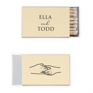 Our custom Stardream Super Gold Classic Matchbox with Matte Black Foil has a Holding Hands graphic and is good for use in Trendy, Wedding themed parties and will make your guests swoon. Personalize your party's theme today.