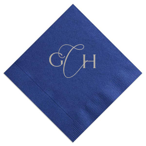 Our personalized Light Navy Guest Hand Towel with Shiny Sterling Silver Foil can be customized to complement every last detail of your party.