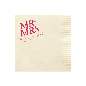 Our custom Woven Vanilla Cocktail Napkin with Matte Fuchsia Foil can be personalized to match your party's exact theme and tempo.