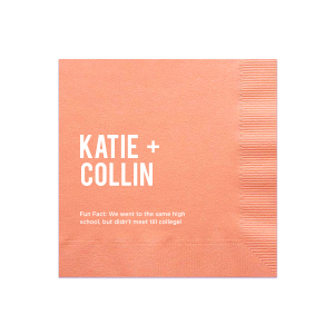 Engage guests with the Bold + Beautiful Fun Fact Napkin featuring the couple's names in standout all-caps alongside an intriguing fact. These napkins are ideal for encouraging lively discussions and deepening connections at your event.