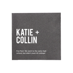Engage guests with the Bold + Beautiful Fun Fact Napkin featuring the couple's names in standout all-caps alongside an intriguing fact. These napkins are ideal for encouraging lively discussions and deepening connections at your event.