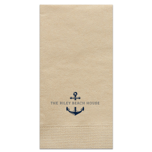 ForYourParty's elegant Kraft/Latte Guest Towel with Shiny Sky Blue Foil has a Anchor Frame graphic and is good for use in Travel, Beach/Nautical, Father's Day themed parties and will give your party the personalized touch every host desires.