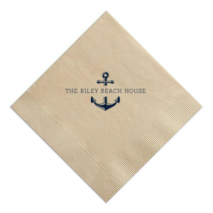 ForYourParty's elegant Kraft/Latte Guest Towel with Shiny Sky Blue Foil has a Anchor Frame graphic and is good for use in Travel, Beach/Nautical, Father's Day themed parties and will give your party the personalized touch every host desires.