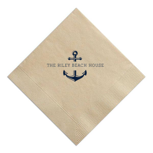 ForYourParty's elegant Kraft/Latte Guest Towel with Shiny Sky Blue Foil has a Anchor Frame graphic and is good for use in Travel, Beach/Nautical, Father's Day themed parties and will give your party the personalized touch every host desires.