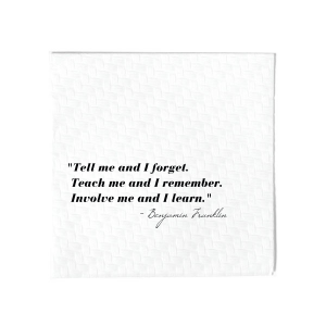 Our custom Woven White Cocktail Napkin with Matte Black Foil will impress guests like no other. Make this party unforgettable.