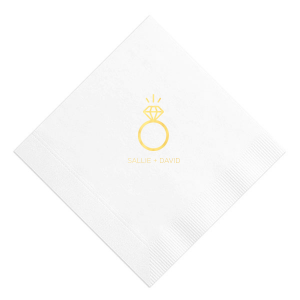 Celebrate the sparkle of love with the Diamond Ring Napkin. This design features a striking modern illustration of a solitaire diamond ring, complete with dazzling sparks. Below, the couple's names in bold all-caps lettering underscore the excitement of their engagement, making this napkin a brilliant tribute to their commitment.