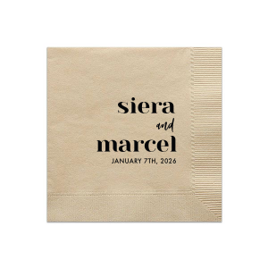 Celebrate the stars of the show with the Modern Bold Names Wedding Napkin design, where the couple's names take center stage in a striking modern font. An elegant script links their names, with the significant date completing this boldly contemporary yet intimate design.