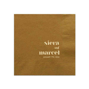 Celebrate the stars of the show with the Modern Bold Names Wedding Napkin design, where the couple's names take center stage in a striking modern font. An elegant script links their names, with the significant date completing this boldly contemporary yet intimate design.