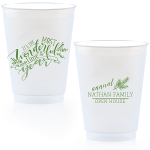 Raise a glass to yuletide tunes with the The Most Wonderful Time Holiday Cup, where the iconic lyrics twirl amid seasonal greenery. On the back, a pine bough awaits your festive verse, making each sip a jingle of joy.