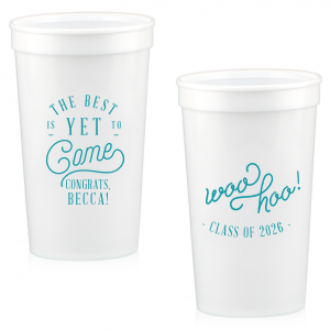 Capturing the excitement of graduation, the Best Graduation Woo Hoo Stadium Cup is a celebration of future prospects. This exuberant design features "The Best is yet to Come," highlighting the promise of the future.  The other side joyfully exclaims "woo hoo" in playful script and elegant flourishes, topped off with the Class Year, symbolizing accomplishment and jubilation. Woo Hoo to the Grad! 