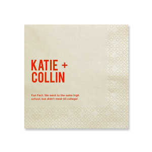 Engage guests with the Bold + Beautiful Fun Fact Napkin featuring the couple's names in standout all-caps alongside an intriguing fact. These napkins are ideal for encouraging lively discussions and deepening connections at your event.