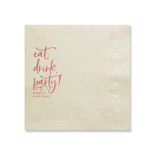 Revel in merriment with the Eat, Drink, Party Napkin featuring playful script that dances up the side, beckoning guests to indulge. Perfect for any festivity, these napkins add a splash of joy to your table setting and celebration.