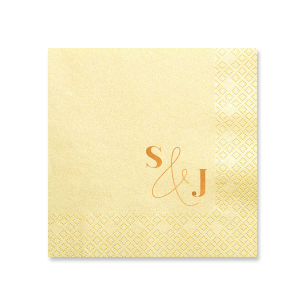 Set a striking table with the Bold and Modern Initials Napkin where robust, bold initials meet a fine-lined, scrolling ampersand. This artful contrast creates a sophisticated statement piece, perfect for contemporary weddings or events that celebrate elegance.