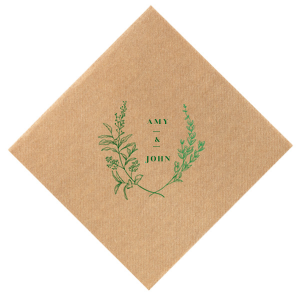 Delight in romance with the Floral Framed Names Napkin, where names bloom within a whimsical wildflower border. Heart-shaped leaves add a tender touch, perfect for enchanting engagements or weddings that celebrate love's natural beauty.