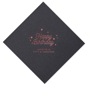 Celebrate the birthday star with the Happy Birthday Bubbles Name & Custom Phrase Napkin. Vibrant script and whimsical dots highlight their name, while your tailored message adds a one-of-a-kind touch, turning each napkin into a keepsake of the day's jubilant festivities.