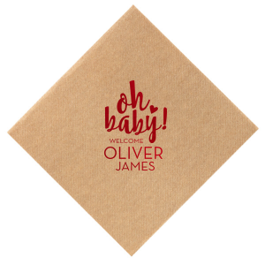 Celebrate new beginnings with the Oh Baby! Welcome Napkin design, where a heartfelt 'Oh baby!' in playful script meets a chic 'Welcome'—all spotlighting the new arrival's name. It's the perfect blend of adoration and elegance for any baby welcoming event.