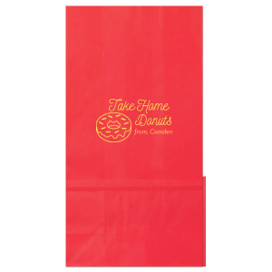 Sweeten the farewell with the Take Home Donut Bag adorned with a delightful sprinkled donut. 'Take Home Donuts' beckons guests to savor the sweetness post-party, while a custom note adds a sprinkle of gratitude from the host.