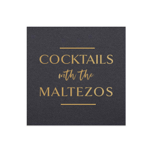 The At Home Cocktail Party Name Napkin stylishly welcomes guests, featuring the family name elegantly framed by horizontal lines. The phrase "with the" in playful script adds a touch of whimsy, blending sophistication with a personalized, fun atmosphere for at-home gatherings.