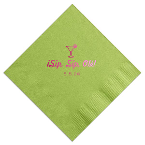 Add a twist of lime to your fiesta with the Sip, Sip, Olé! Margarita Napkin. Featuring a vibrant margarita glass, this napkin invites guests to clink glasses and savor the celebration, with space for a personalized touch that says 'salud' to fun!"
