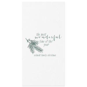 Embrace the holiday spirit with the Pine Christmas Family Name Napkin, where 'the most wonderful time of the year' unfurls beside a festive pine branch. Personalized with your family name, this napkin wraps each celebration in nostalgic cheer.