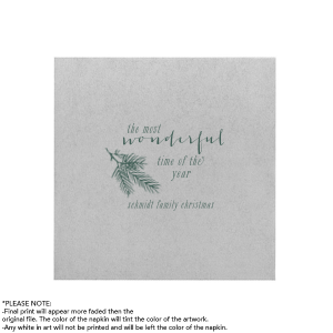 Embrace the holiday spirit with the Pine Christmas Family Name Napkin, where 'the most wonderful time of the year' unfurls beside a festive pine branch. Personalized with your family name, this napkin wraps each celebration in nostalgic cheer.