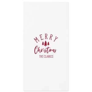 Ring in the holiday season with our personalized Festive Evergreen Napkin! Adorned with delightful pine tree designs and custom printed with your personalized text, these napkins bring a festive flair to your Christmas gatherings. Select from an array of foil colors to perfectly complement your holiday décor. Perfect for Christmas parties, family feasts, and holiday celebrations, these napkins add a cheerful touch to every table setting. Make your festive moments unforgettable with these unique, custom-printed napkins that guests will cherish.