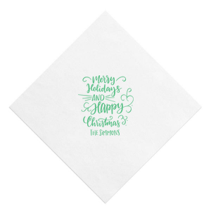 Our personalized Pastel Pink Cocktail Napkin with Shiny Leaf Foil has a Merry Holidays graphic and is good for use in Christmas, Holiday, Words themed parties and are a must-have for your next event—whatever the celebration!