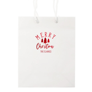 Send guests home smiling with the Merry Christmas Gift Bags. "Merry" beams above a festive trio of trees, while "Christmas" swirls below in joyous script. These charming bags hold gratitude and warmth, turning a simple party favor into a festive finale they’ll cherish. 
