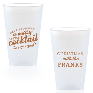 Our custom Copper Ink 9 oz Frost Flex Cup with Copper Ink Cup Ink Colors has a Merry Little Cocktail graphic and is good for use in Words, Drinks, Holiday themed parties and couldn't be more perfect. It's time to show off your impeccable taste.