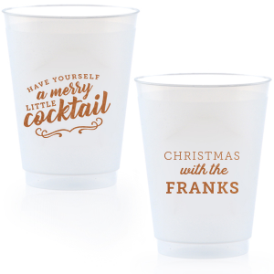 Our custom Copper Ink 9 oz Frost Flex Cup with Copper Ink Cup Ink Colors has a Merry Little Cocktail graphic and is good for use in Words, Drinks, Holiday themed parties and couldn't be more perfect. It's time to show off your impeccable taste.