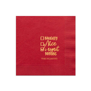 ForYourParty's personalized Convertible Red Cocktail Napkin with Shiny 18 Kt Gold Foil has a Naughty Nice graphic and is good for use in Christmas, Holiday, Words themed parties and will add that special attention to detail that cannot be overlooked.