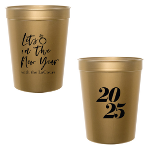 Our custom Gold 16 oz Stadium Cup with Matte Black Ink Cup Ink Colors has a Diamond Ring graphic and is good for use in Fashion, Wedding, Bridal Shower themed parties and will add that special attention to detail that cannot be overlooked.
