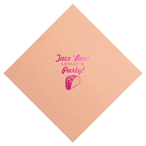 ForYourParty's elegant Watercolor Sunrise Cocktail Napkin with Shiny Fuchsia Foil has a Taco graphic and is good for use in Food themed parties and will make your guests swoon. Personalize your party's theme today.