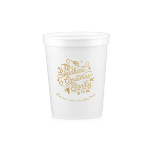 ForYourParty's elegant White Swankiest Shindig 16 oz Stadium Cup with Copper Ink Cup Ink Colors has a Christmas Shindig graphic and is good for use in Christmas, Holiday themed parties and will make your guests swoon. Personalize your party's theme today.