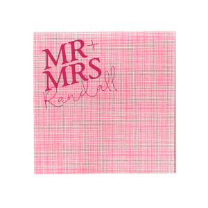Our custom Woven Vanilla Cocktail Napkin with Matte Fuchsia Foil can be personalized to match your party's exact theme and tempo.