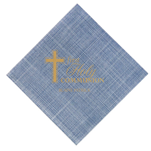 Celebrate faith with a touch of elegance. The Holy Communion Napkin design features a prominent cross, offering a timeless symbol of devotion and joy, ready to be personalized for your special occasion.