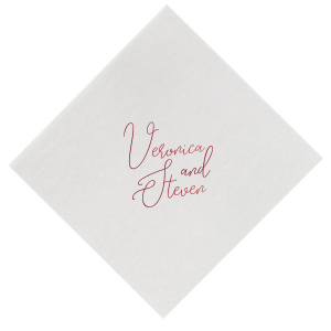 The Flowy Artistic Script Names Napkin celebrates love with its flowy, artistic script that gracefully showcases the couple's names. This design's subtlety speaks volumes, making the names a central, elegant focus, perfect for lending a personalized and refined touch to any wedding or intimate gathering.