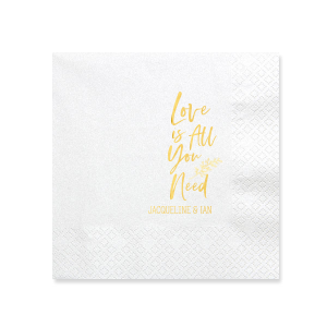 Personalized Dove Gray Luncheon Napkin with Shiny 18 Kt Gold Foil has a Leaf graphic and is good for use in Love and Wedding themed parties and are a must-have for your next event—whatever the celebration!