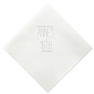 The Cherished Heart Birthday Napkin design radiates affection with its centerpiece: a horizontal flourish cradling a heart. Above, the celebrant's name is showcased in a loving display, while the event type elegantly rests below. This minimal yet expressive design vividly celebrates the adored individual.