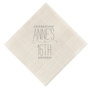 The Cherished Heart Birthday Napkin design radiates affection with its centerpiece: a horizontal flourish cradling a heart. Above, the celebrant's name is showcased in a loving display, while the event type elegantly rests below. This minimal yet expressive design vividly celebrates the adored individual.