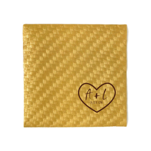 Custom Walnut Wood Cocktail Napkin with Shiny 18 Kt Gold Foil has a Heart Outline graphic and is good for use in Hearts, Wedding themed parties and are a must-have for your next event—whatever the celebration!